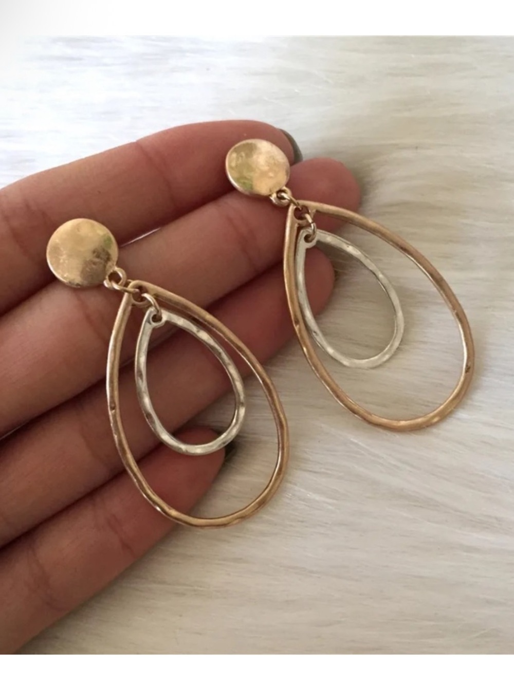 Anthropologie Gold and Silver Double Teardrop Post Earrings